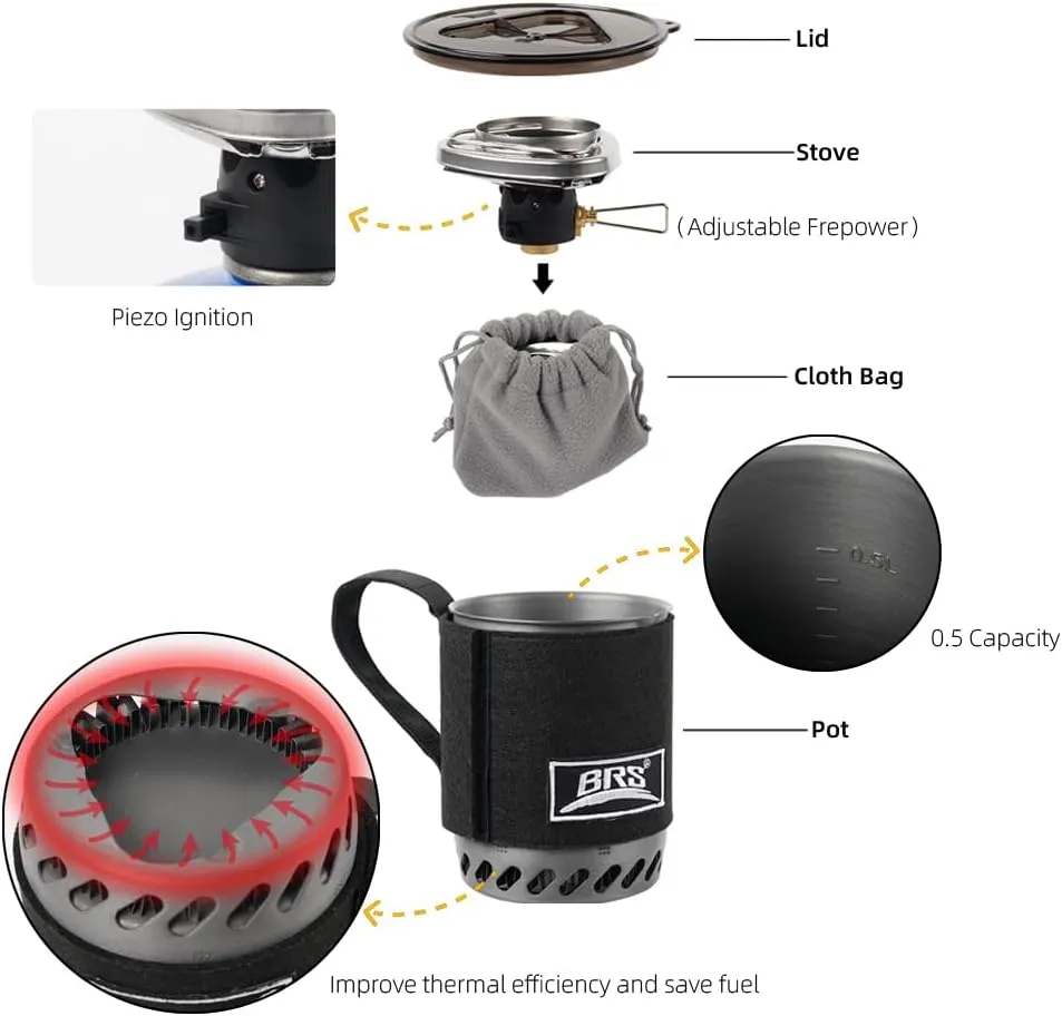 0.5L Boil Camping Pot, Foldable High Efficiency Heat Exchanger Pot,Portable Camp Burner System For Hiking Travel