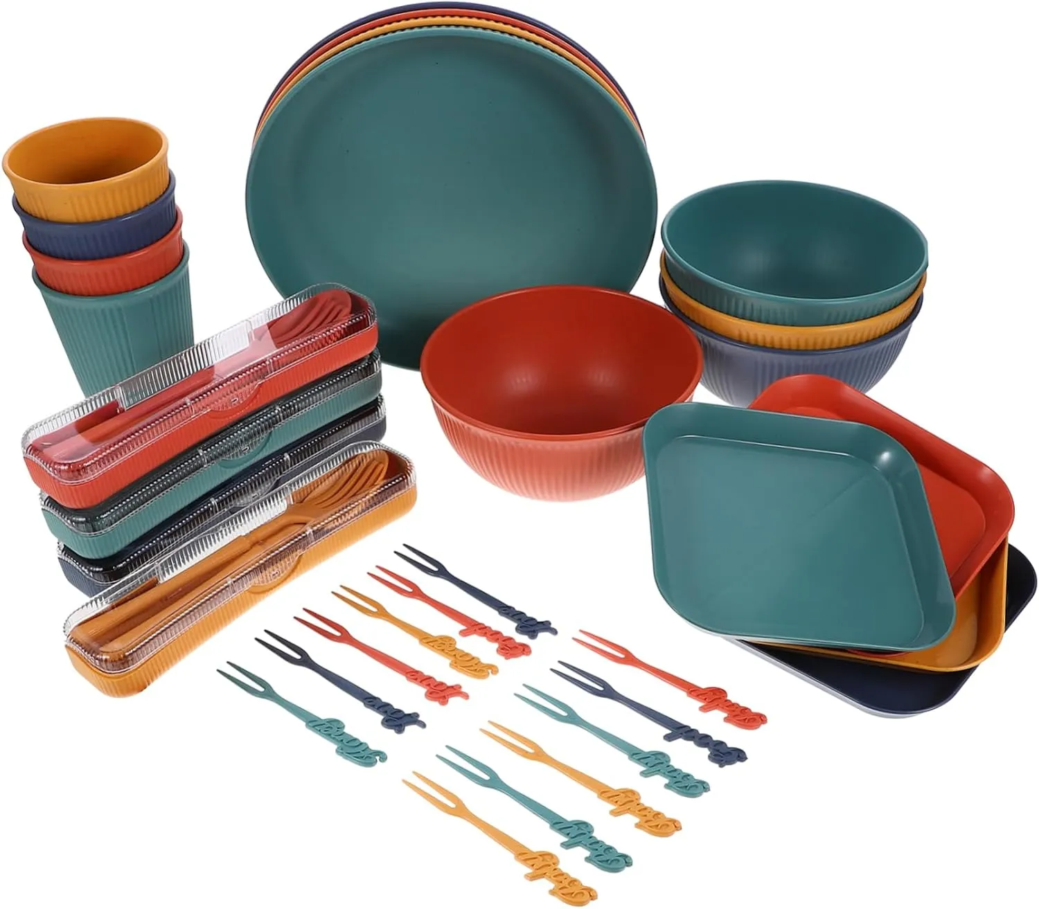 1 Set Wheat Straw Dinnerware Reusable Outdoor Tableware for Camping Portable Cutlery Dishware for Patio Use Easy to Clean Dining Essentials