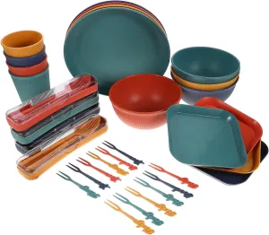 1 Set Wheat Straw Dinnerware Reusable Outdoor Tableware for Camping Portable Cutlery Dishware for Patio Use Easy to Clean Dining Essentials