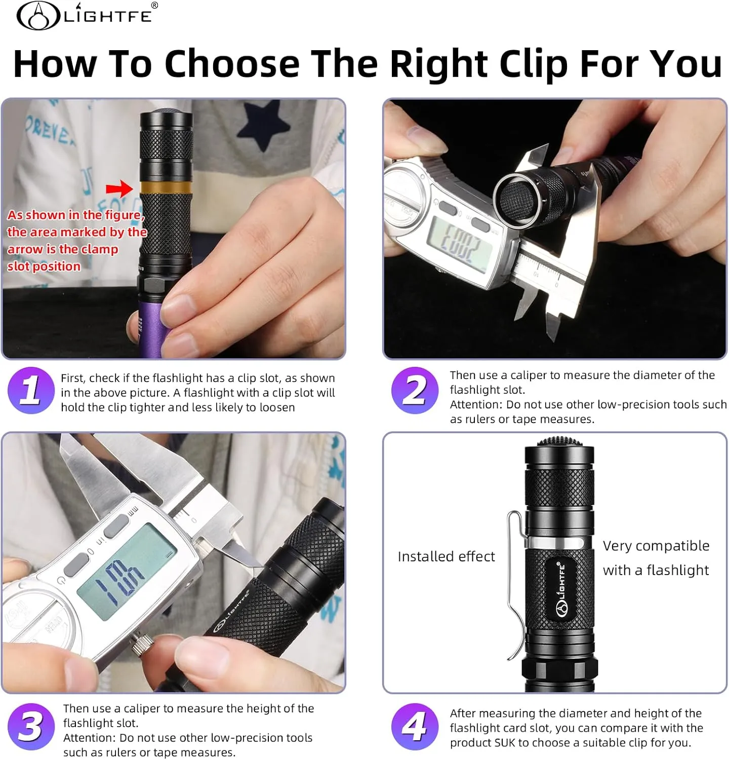 10-Pack B119X10 Flashlight Clips, Durable Stainless Steel Pen Clip, Convenient to Carry