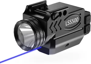 1000 Lumens Weapon Laser Light Combo, Aluminum Tactical LED Flashlight and Blue Laser with Momentary and Strobe Function, Magnetic USB Rechargeable, Fits for Full and Compact Rail Mounted