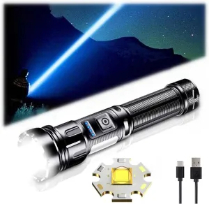 1000000 Lumens LED Flashlight,Super Bright USB Rechargeable Tactical Torch,High Powerful Handheld Searchlight,IPX5 Waterproof,Zoomable,7 Light Modes,Magnetic Tail, Black