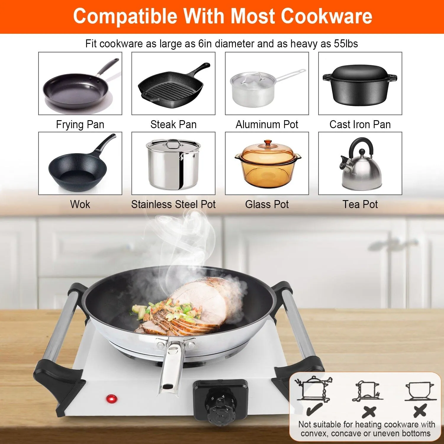 1000W Electric Burner Portable Coil Heating Hot Plate Stove Countertop