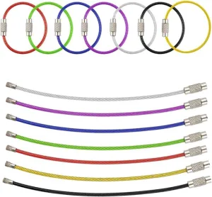 10Pcs 6 Colors Keychain Tag Rope Stainless Steel Wire Cable Loop Screw Lock Gadget Ring Key Keyring Circle Tool (Color : Silver, Size : 15cm)