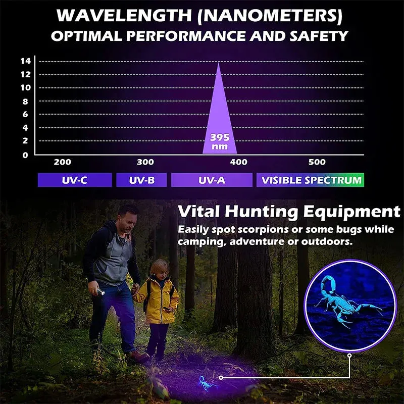10W 365nm UV Flashlight USB Rechargeable Ultraviolet Torch pets urine Cat tinea Money Ore Scorpion Detection Black light
