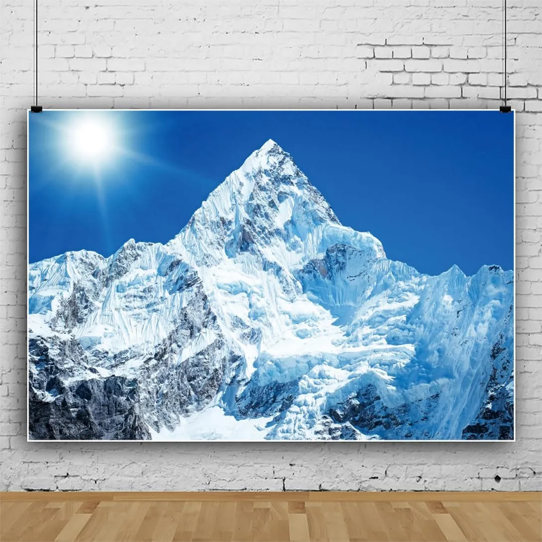 10x8ft White Iceberg Backdrops for Photography Snow Mountain Winter Wedding Backdrop Banner Polar Region North Pole Ice Shelf Snow Mountains Background Blue Sky Sunrise Photoshoot Props