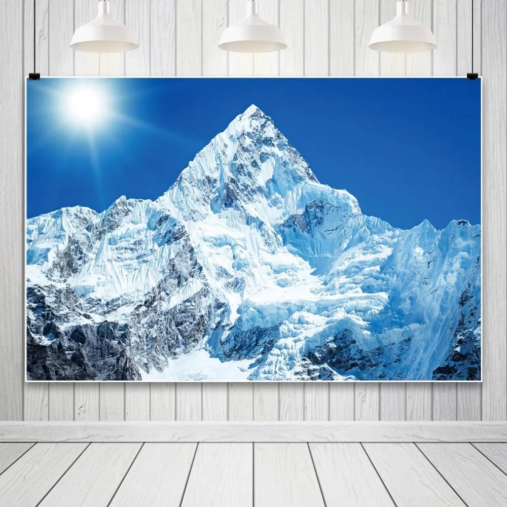 10x8ft White Iceberg Backdrops for Photography Snow Mountain Winter Wedding Backdrop Banner Polar Region North Pole Ice Shelf Snow Mountains Background Blue Sky Sunrise Photoshoot Props