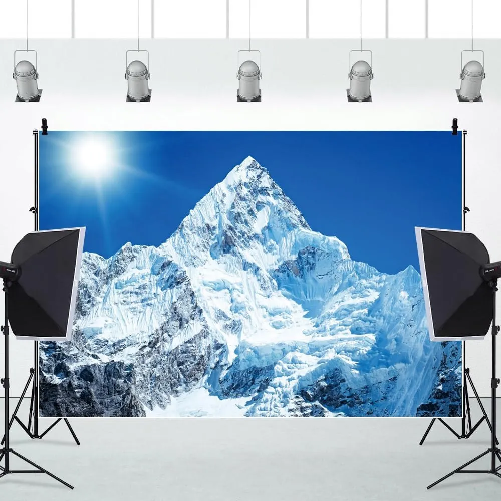 10x8ft White Iceberg Backdrops for Photography Snow Mountain Winter Wedding Backdrop Banner Polar Region North Pole Ice Shelf Snow Mountains Background Blue Sky Sunrise Photoshoot Props