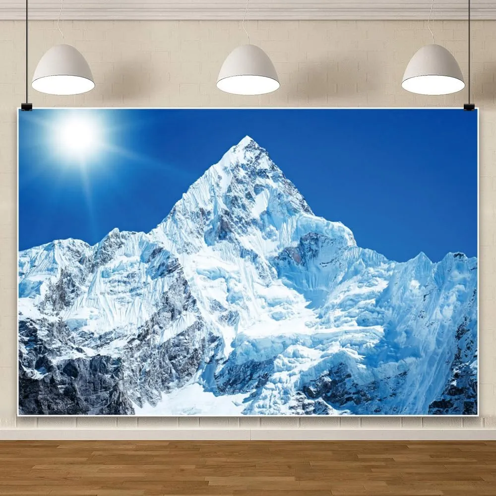 10x8ft White Iceberg Backdrops for Photography Snow Mountain Winter Wedding Backdrop Banner Polar Region North Pole Ice Shelf Snow Mountains Background Blue Sky Sunrise Photoshoot Props
