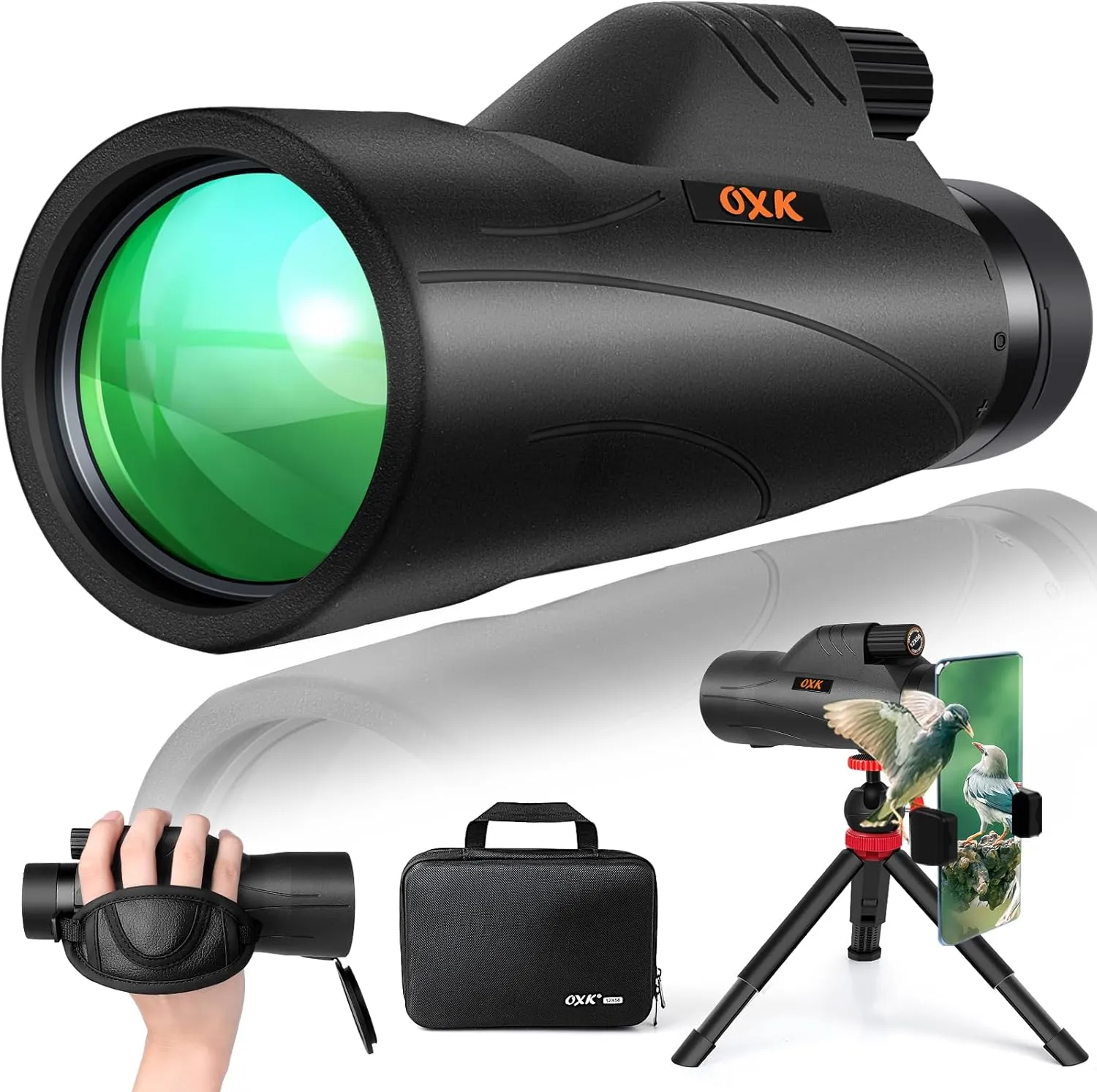 12x56 High Power Monocular Telescope with Smartphone Adapter Tripod Travel Bag, Larger Vision Monoculars for Adults with BAK4 Prism & FMC Lens, Suitable for Bird Watching Hunting Hiking Camping