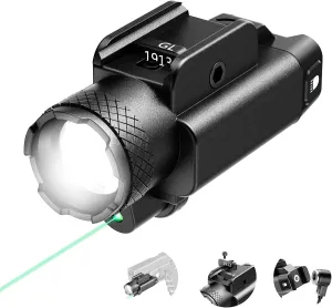 1500 Lumen WeaponLight,Tactical Flashlight Green Laser and White LED Combo with Weaponlight Tactical Strobe,Magnetic USB Rechargeable,Compatible with 1913 or GL Rail, Built-in Battery