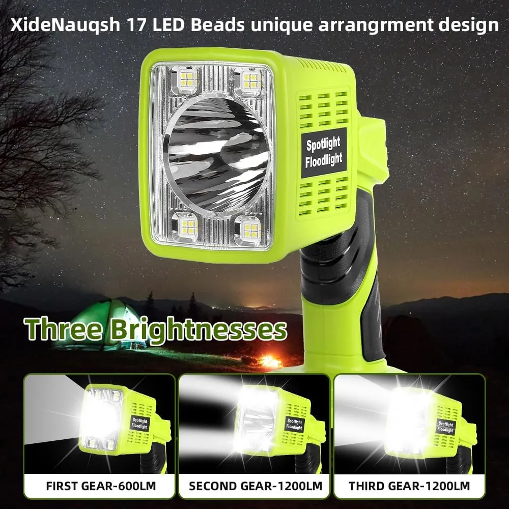 1600LM LED Flashlight Compatible with Ryobi 18v Li-Ion Battery, 3 Brightnesses, Cordless Work Light for Emergency, Car Repairing, Camping and Job Site Lighting(Battery Not Included)