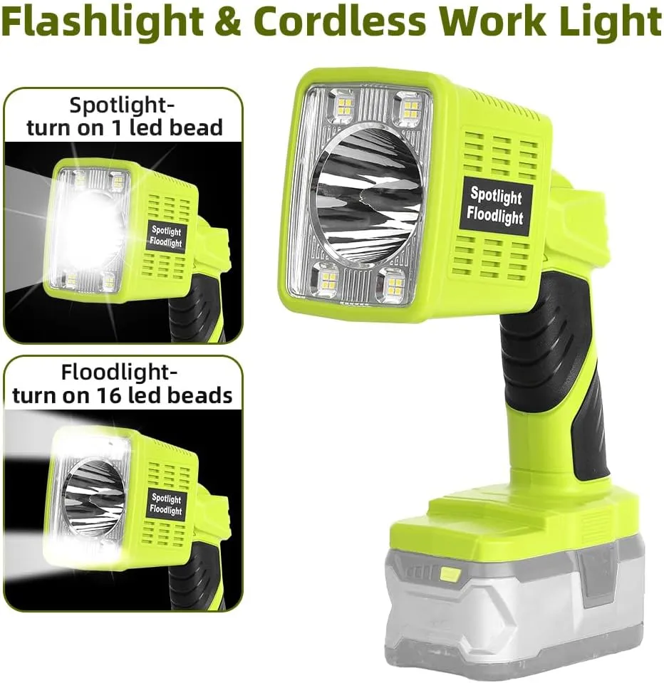 1600LM LED Flashlight Compatible with Ryobi 18v Li-Ion Battery, 3 Brightnesses, Cordless Work Light for Emergency, Car Repairing, Camping and Job Site Lighting(Battery Not Included)