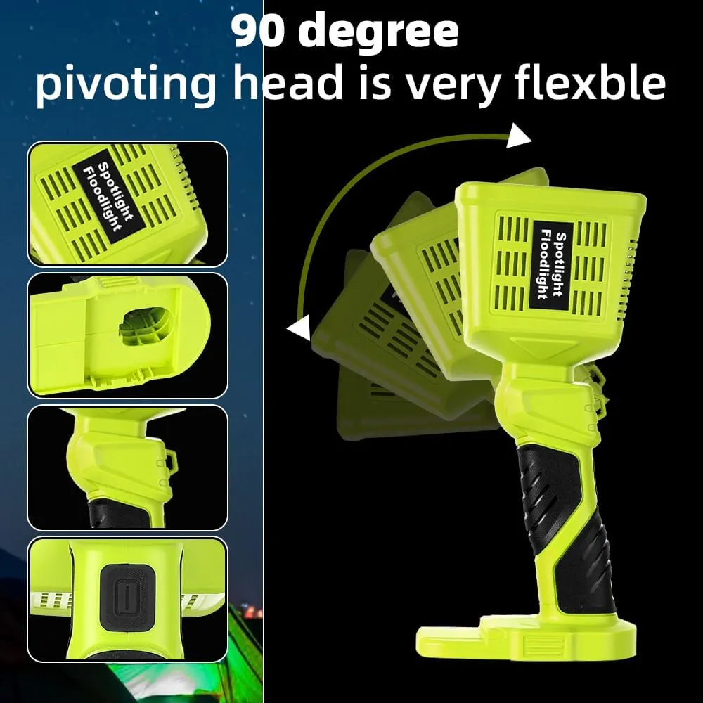 1600LM LED Flashlight Compatible with Ryobi 18v Li-Ion Battery, 3 Brightnesses, Cordless Work Light for Emergency, Car Repairing, Camping and Job Site Lighting(Battery Not Included)