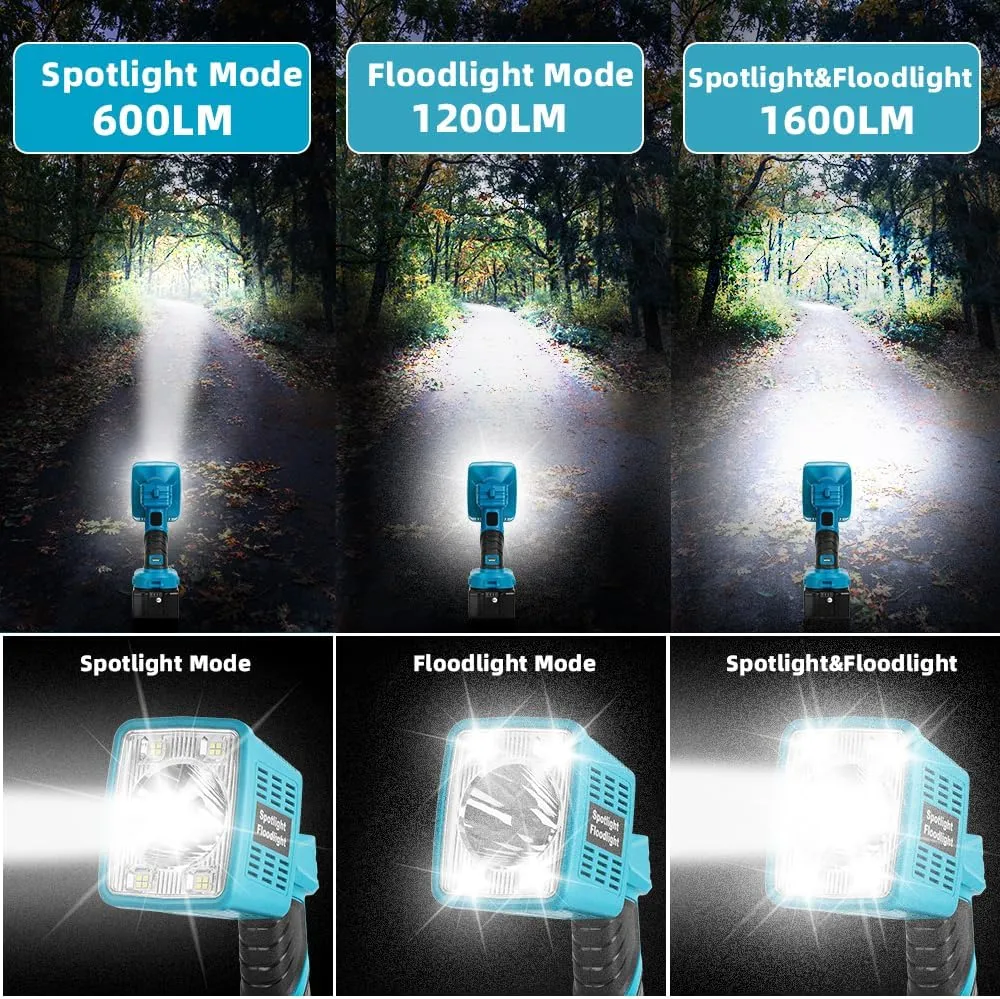 16W Cordless LED Flashlight for Makita 18V Lithium-ion Battery, 1600LM Handheld Work Light with USB Charger Port for Camping, Fishing, Car Repairing, Job Site, Emergency