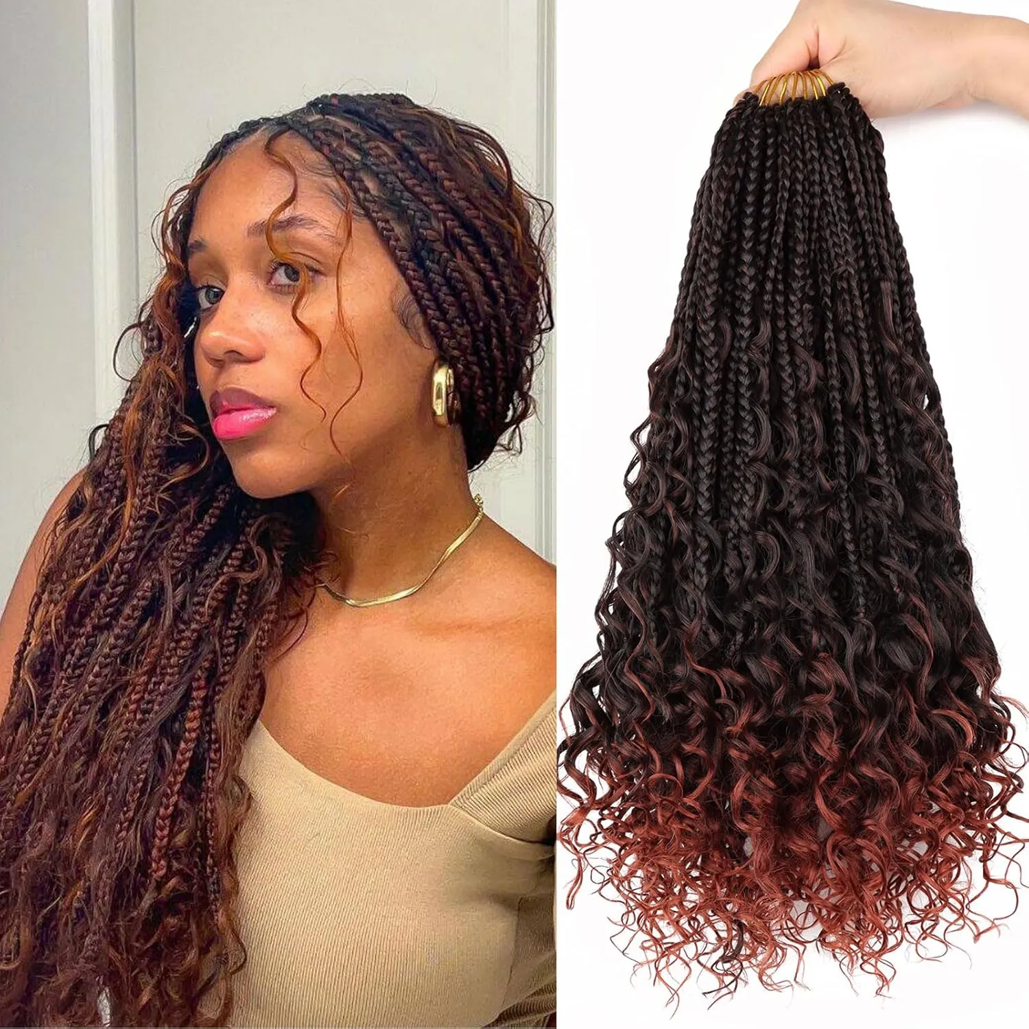 18 inch Goddess Box Braids Crochet Hair for Black Women 8 Packs Crochet Box Braids Pre-looped Boho Box Braids Crochet Braids Synthetic Braiding T350