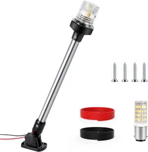 18 Inches Anchor Light Boat Stern Light Waterproof IP67, White Fold Down Marine Navigation Lights for Boats LED for Pontoon, Jon Boat and Bass Boats (12-24V)