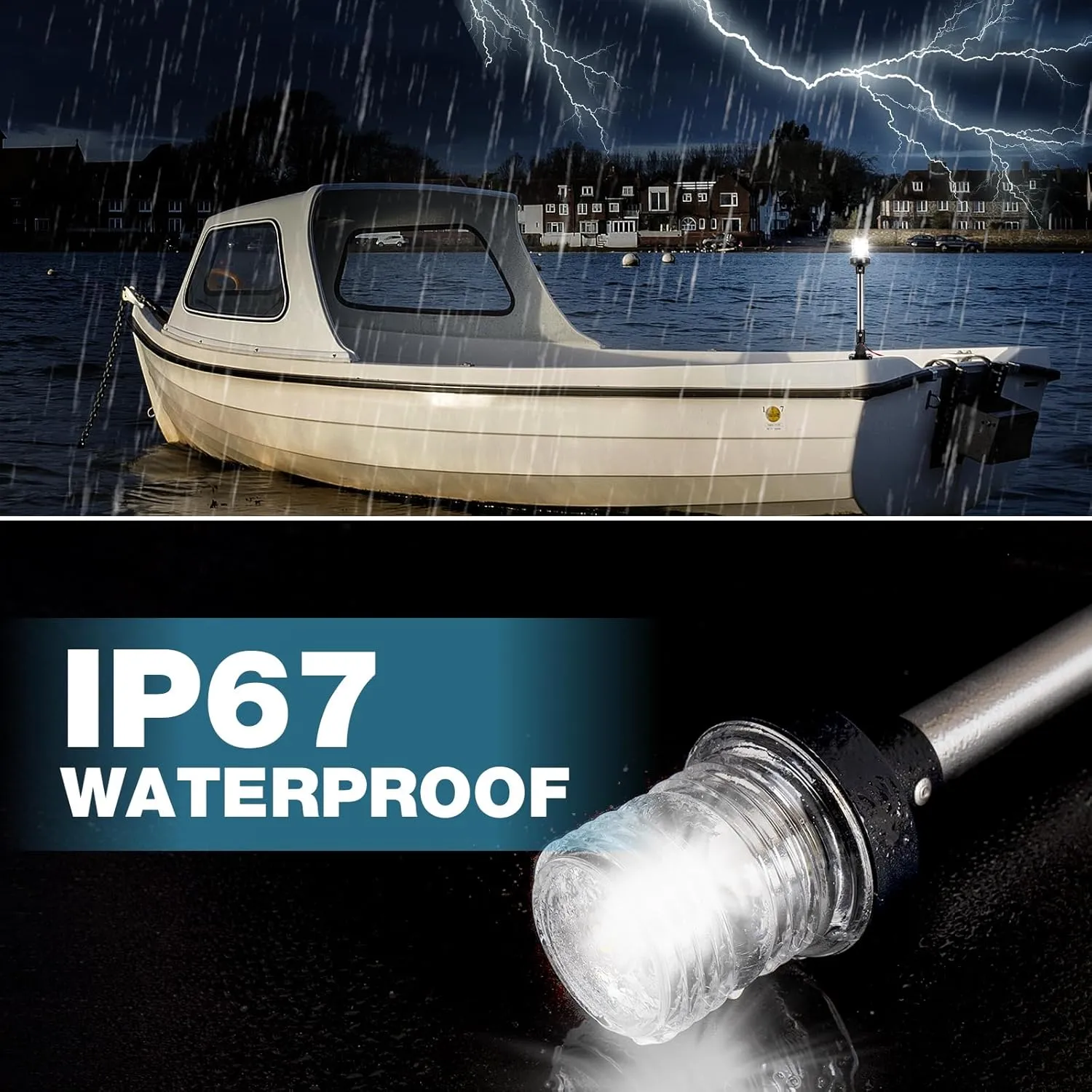 18 Inches Anchor Light Boat Stern Light Waterproof IP67, White Fold Down Marine Navigation Lights for Boats LED for Pontoon, Jon Boat and Bass Boats (12-24V)