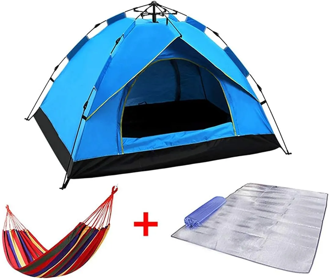 2-4 Person Camping Tent,with Moisture-Proof pad and Hammock Waterproof & Windproof Tent for Outdoor,Hiking,Glamping,Mountaineering and Travel (Dark Green Width 2m) (Blue Width 1.5m)