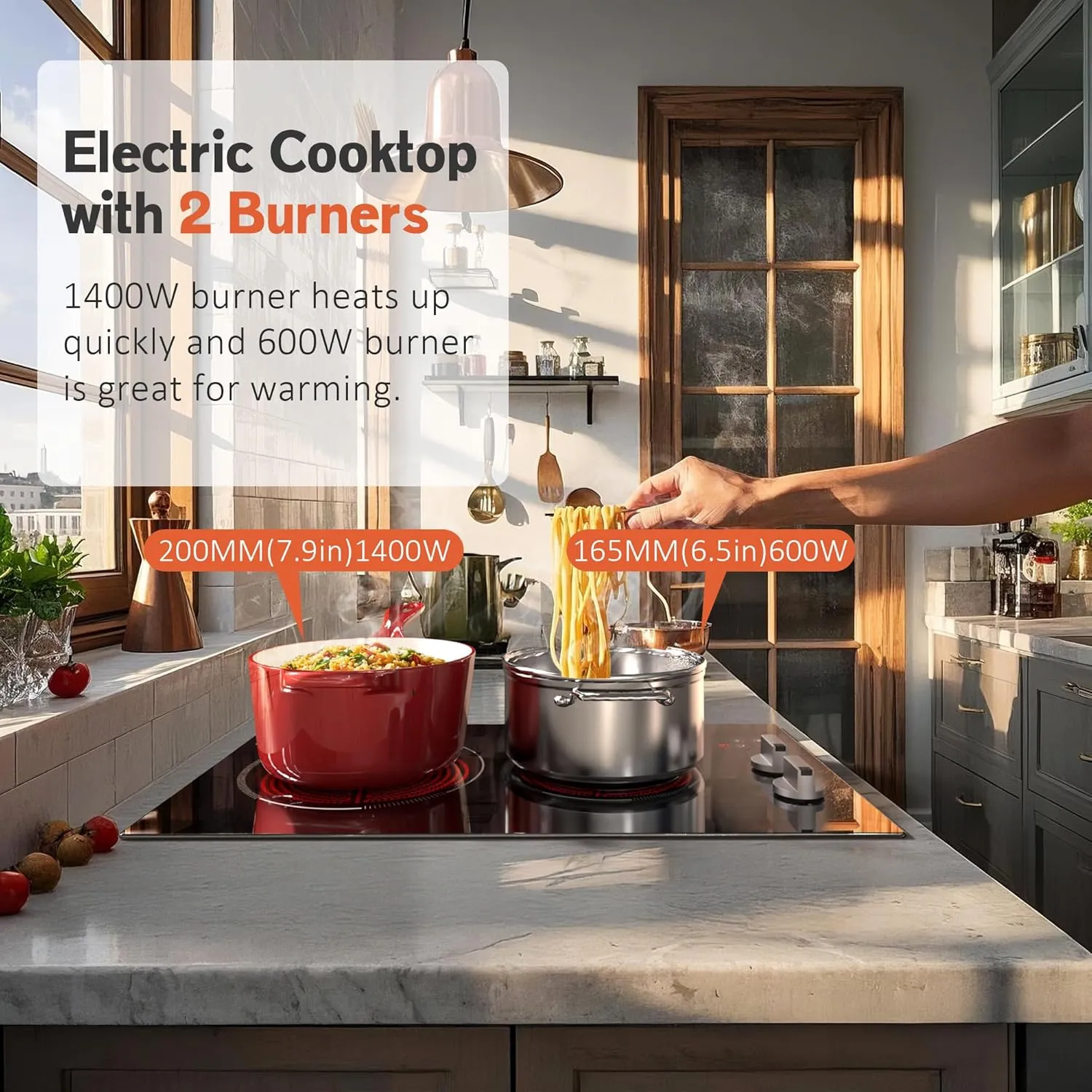 2 Bruner Electric Cooktop, Plug in Cooktop 110v, 12 Inch Kitchen Electric Stove Countertop & Built-In, Knob and Touch Control, 9 Power Levels, 2000w, Safety Lock, Pause, Timer, Karienvir
