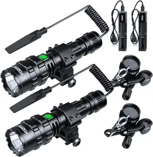 2 Pack 3000 Lumen LED Tactical Flashlight with Pressure Switch, Picatinny Rail Mount Flashlight USB Rechargeable IP65 Waterproof Rifle Light 5 Modes for Hunting, Camping & Emergency
