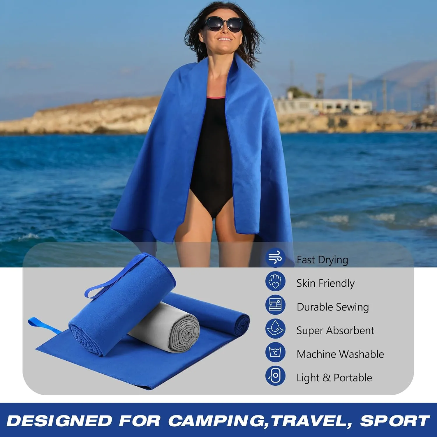 2 Pack Microfiber Travel Towel, Ultra Absorbent Quick Dry Towel, 60 x 30 Inch Lightweight Sports Camping Accessories for Gym, Workout, Yoga, Beach, Shower, Swimming