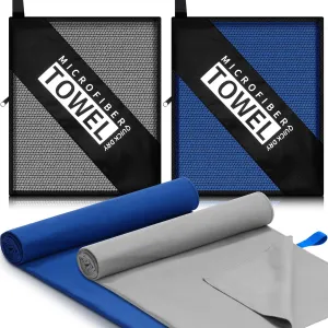 2 Pack Microfiber Travel Towel, Ultra Absorbent Quick Dry Towel, 60 x 30 Inch Lightweight Sports Camping Accessories for Gym, Workout, Yoga, Beach, Shower, Swimming