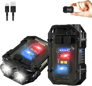 2 Pack Mini Keychain Flashlight with Clip, LED Magnetic EDC Key Chain Light for Mechanics with COB Sidelight, USB C Rechargeable Small Multi-Use Waterproof Light for Work Car Repair