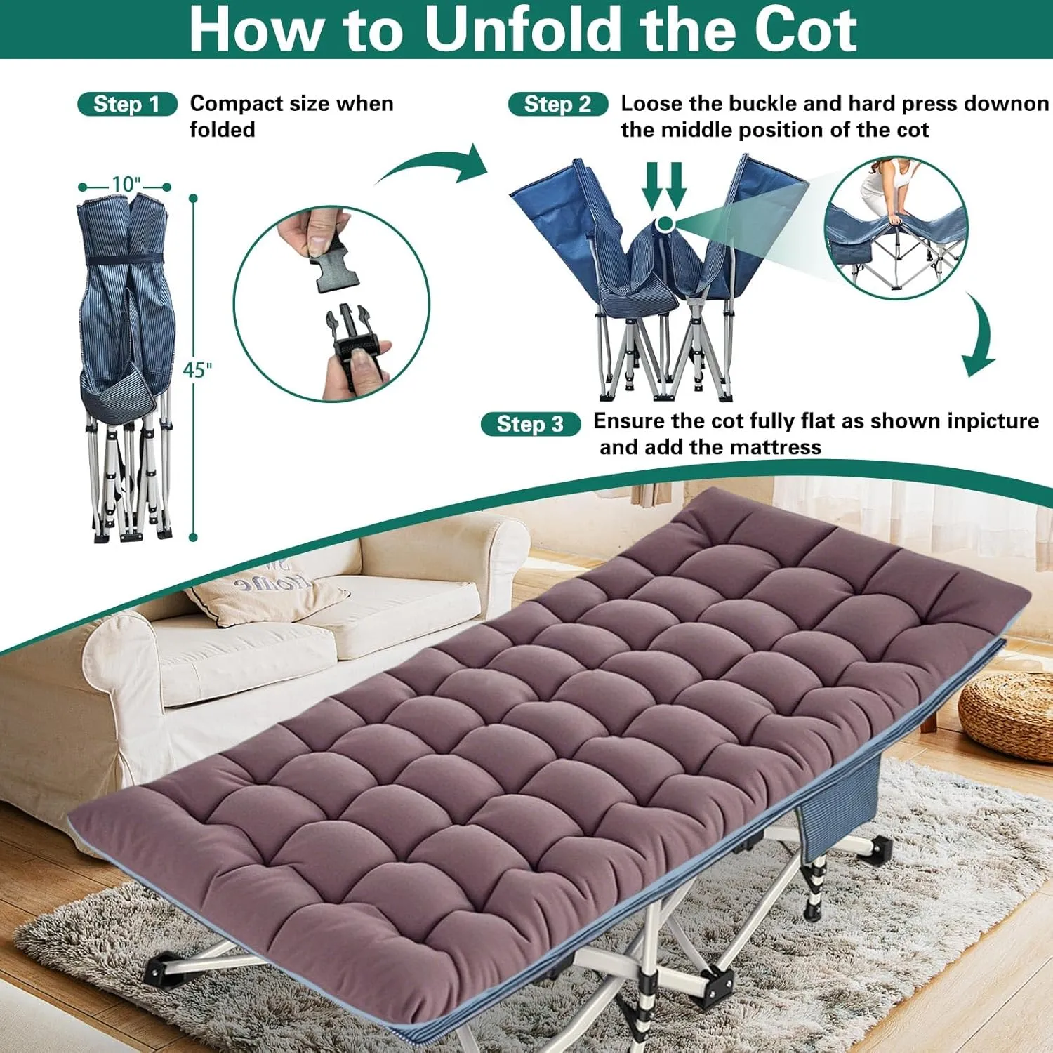 2 Pack Oversize XXL Camping Cot with Comfortable Mattress Camping Cots for Adults Extra Wide Cots for Camping Folding Cot Heavy Duty with Carry Bag for Outdoor Indoor Home