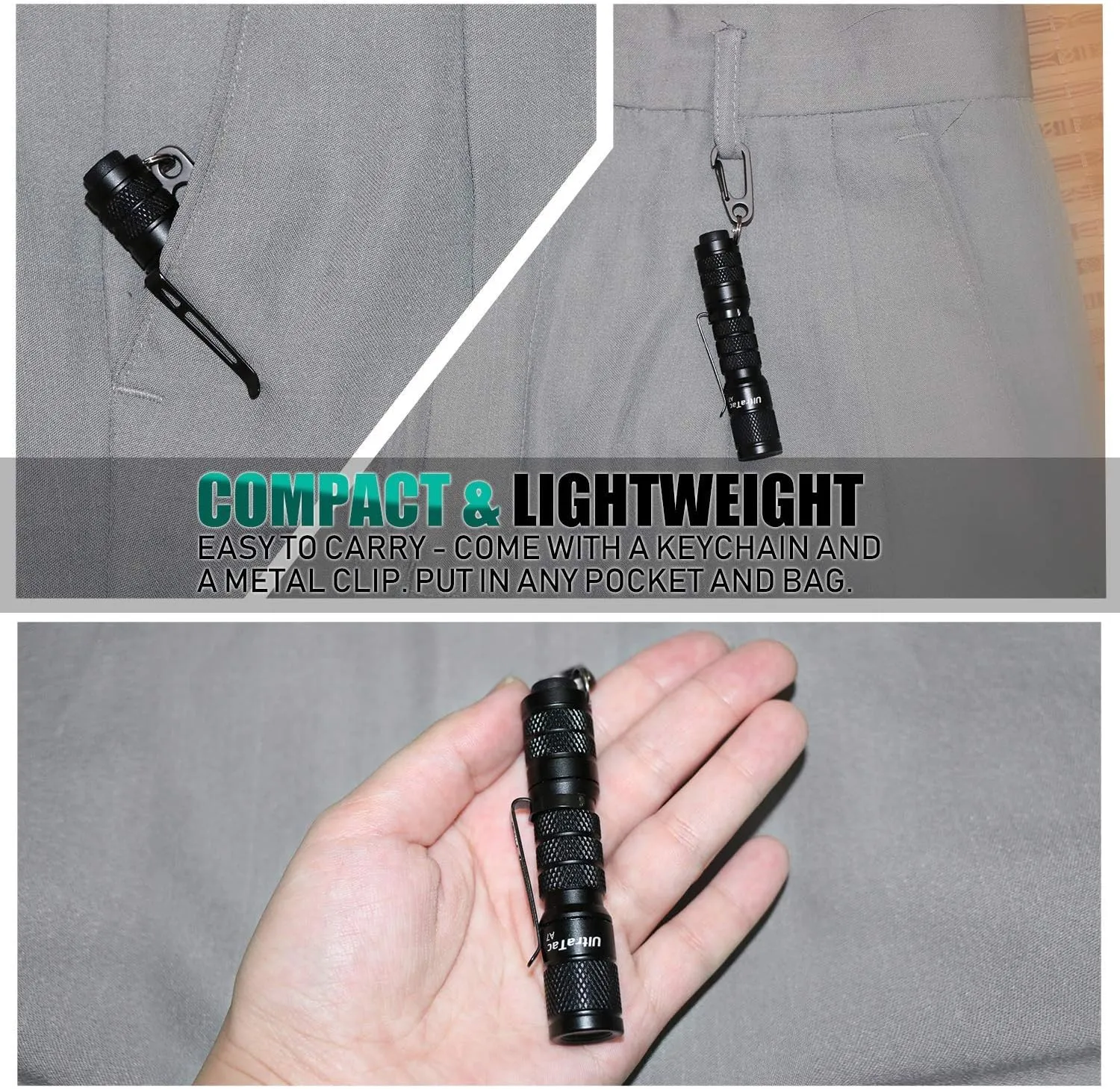 2 Pack Ultra Bright Compact EDC Keychain LED Flashlight 180lm Pocket Flashlight with Battery IPX7 Waterproof Tail Switch Flashlights for Camping, Hiking, Outdoor Activity Emergency Lighting