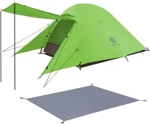 2 Person Camping Tent with 3 Aluminum Alloy Poles, 4 or 3 Season Waterproof Tent, Double Layer,Easy Setup, 2 Doors for Outdoor Hiking,Mountaineering,Survival,Travel