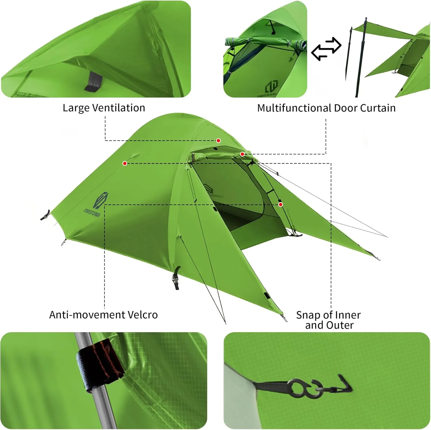 2 Person Camping Tent with 3 Aluminum Alloy Poles, 4 or 3 Season Waterproof Tent, Double Layer,Easy Setup, 2 Doors for Outdoor Hiking,Mountaineering,Survival,Travel