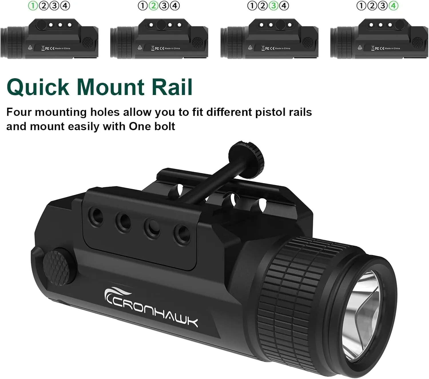 2 Pieces Rechargeable 700 Lumen Pistol Flashlight Rail Mounted Handgun Light