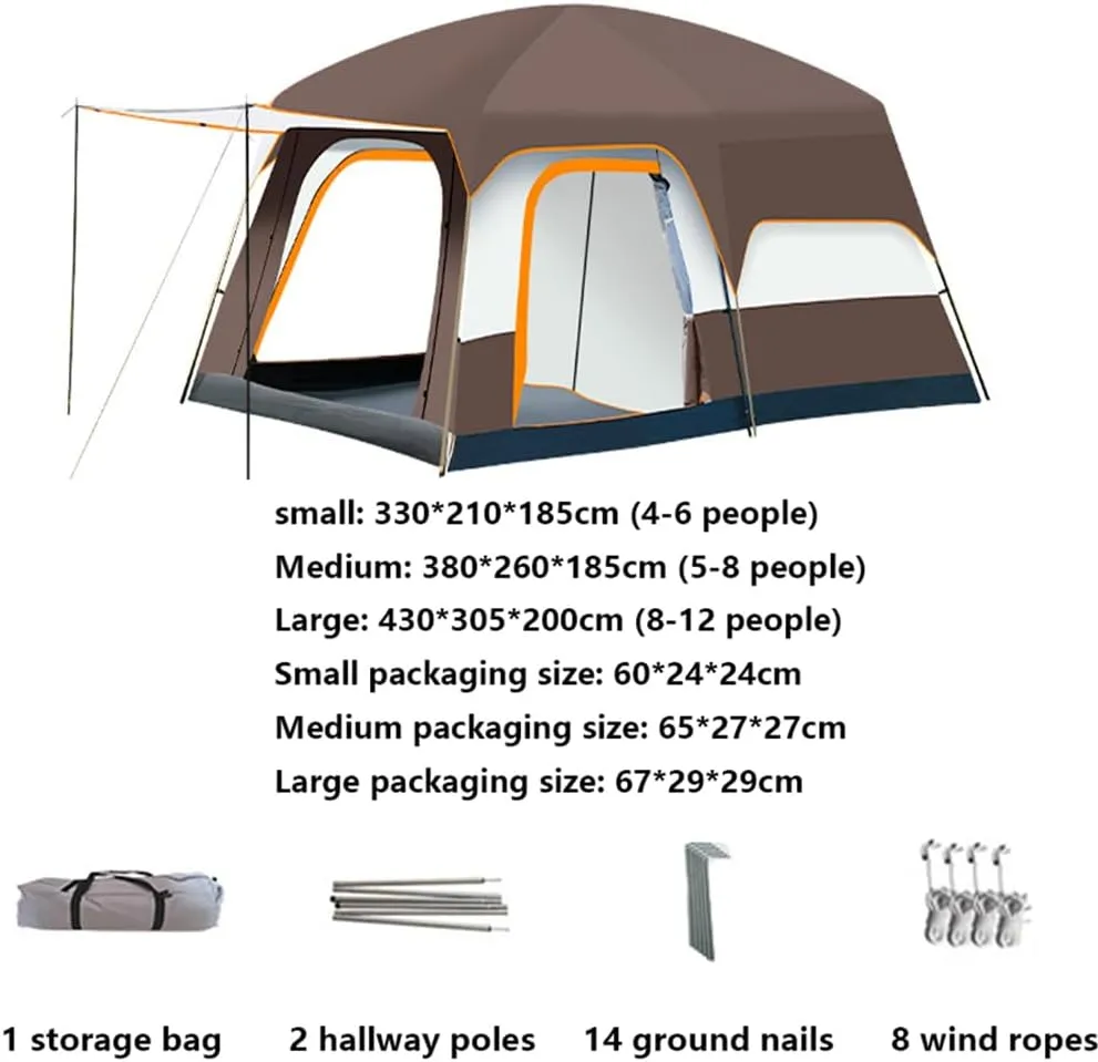 2 Room Camping Tent with Sun Canopy, Waterproof Windproof Family Tent, 4-8 Person Villa Tent with Large Mesh Windows Easy Pitch Family Outdoor Picnic