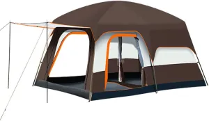 2 Room Camping Tent with Sun Canopy, Waterproof Windproof Family Tent, 4-8 Person Villa Tent with Large Mesh Windows Easy Pitch Family Outdoor Picnic