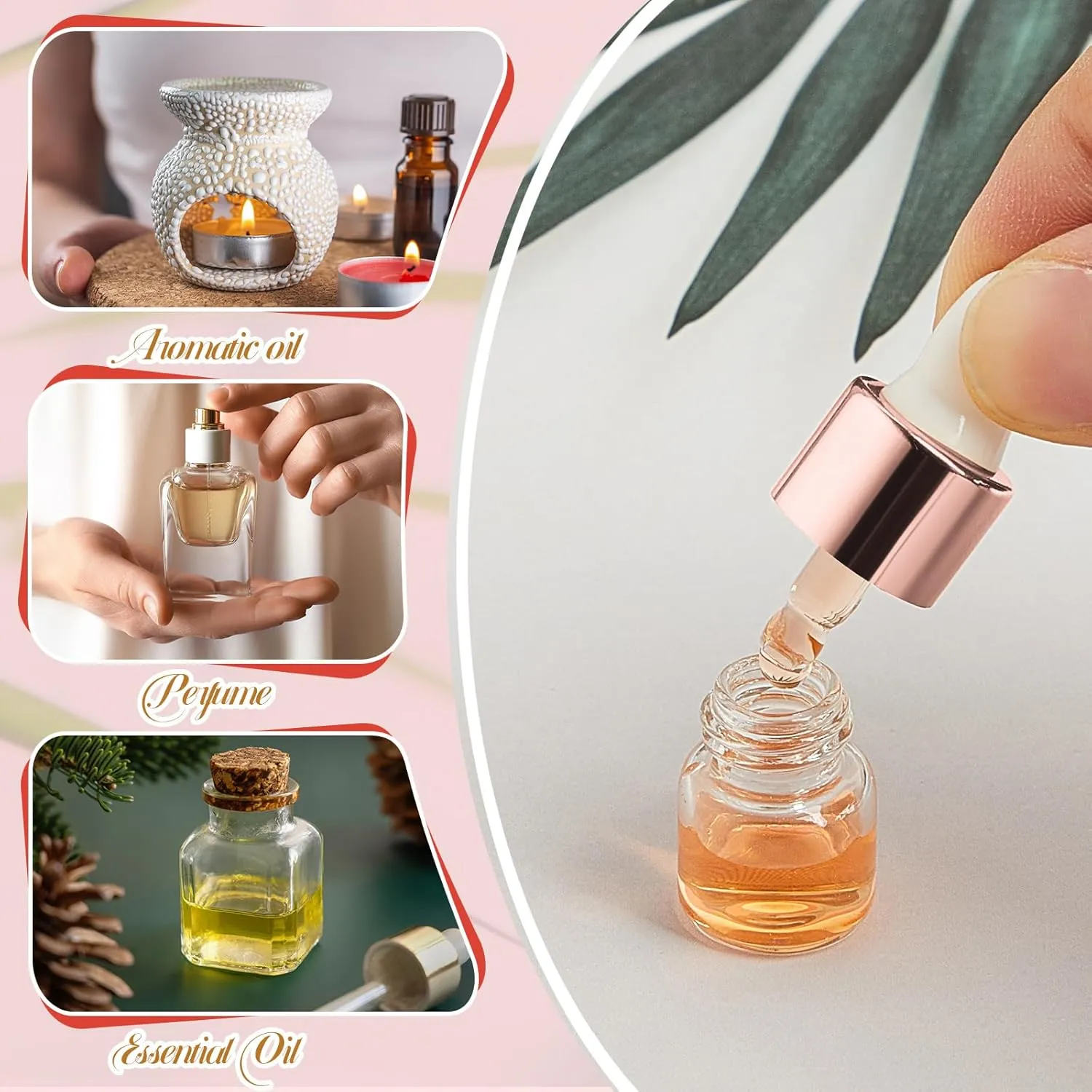 200 Pcs Mini Glass Dropper Bottles Mini Sample Bottles Small Sample Vials with Lid for Traveling Essential Oils Cosmetic Liquid Perfume(1 ml,Rose Gold)