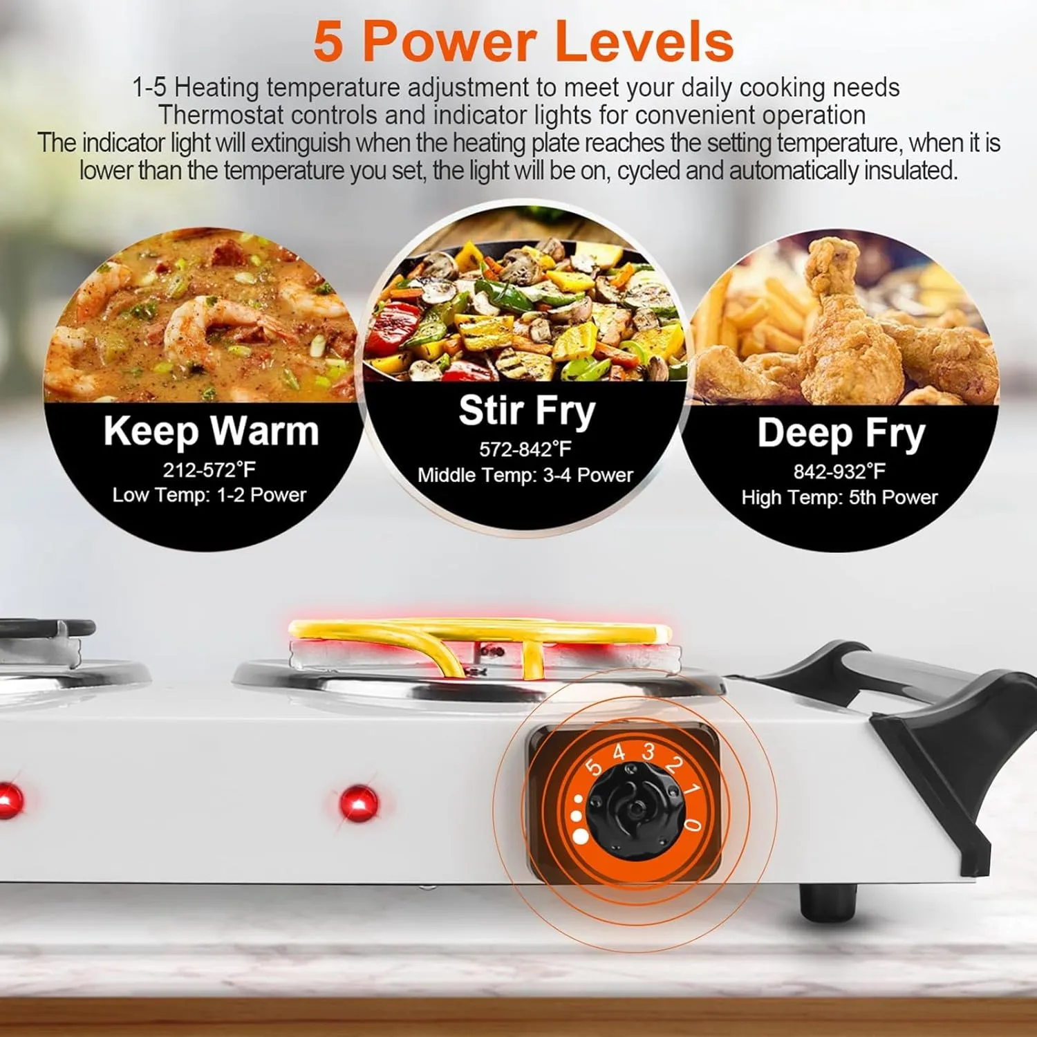 2000W Portable Electric Stove for Cooking，Electric Dual Burner Coil Heating Hot Plate Stove Countertop RV Hotplate with 5 Temperature Adjustments Portable Handles，Silver
