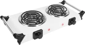 2000W Portable Electric Stove for Cooking，Electric Dual Burner Coil Heating Hot Plate Stove Countertop RV Hotplate with 5 Temperature Adjustments Portable Handles，Silver