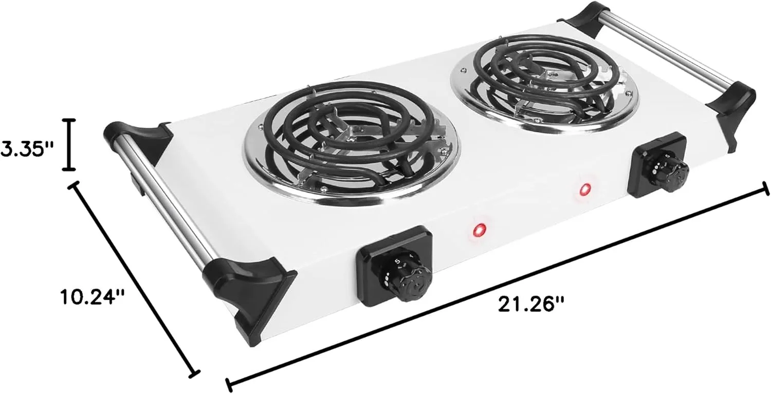 2000W Portable Electric Stove for Cooking，Electric Dual Burner Coil Heating Hot Plate Stove Countertop RV Hotplate with 5 Temperature Adjustments Portable Handles，Silver