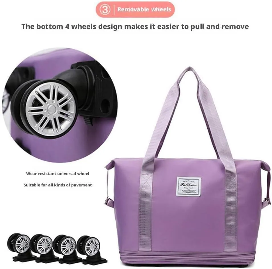 2025 New Travel Bag with Wheels,2025 New Large Capacity Travel Bag - Universal Wheel Removable,Expandable Foldable Duffle Bags,Dry and Wet Separation Large Expandable Capacity