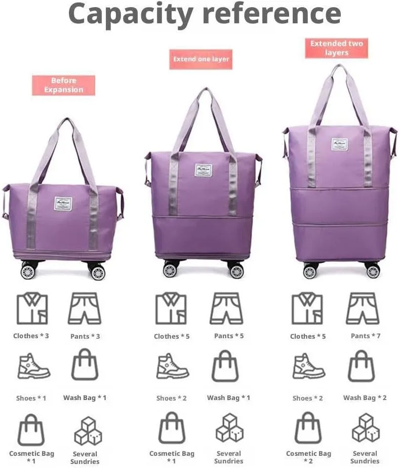 2025 New Travel Bag with Wheels,2025 New Large Capacity Travel Bag - Universal Wheel Removable,Expandable Foldable Duffle Bags,Dry and Wet Separation Large Expandable Capacity