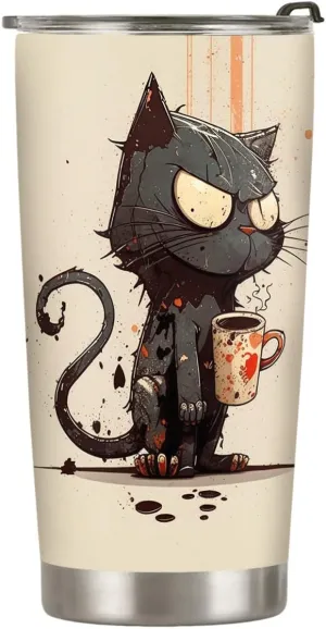 20oz Vintage Funny Cool Black Cat Tumbler Cup, Insulated Travel Cup with Lid, Coffee Thermos for Women, Gifts for Women, Birthday Gifts for Mom, Daughter, Sister, Friends, Girlfriends, Coworker