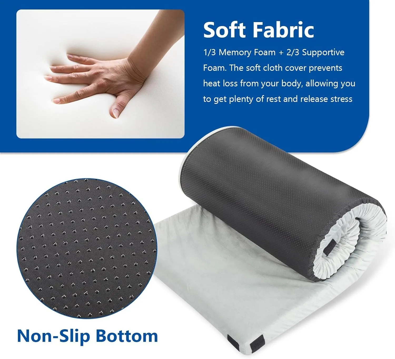 2.5" Thick Memory Foam Sleeping Pad, Portable Camping Mattress with Plush Fabric Cover, Water Resistant & Non-Slip Bottom, Includes Travel Bag, Perfect for Camping, Travel, and Indoor Use