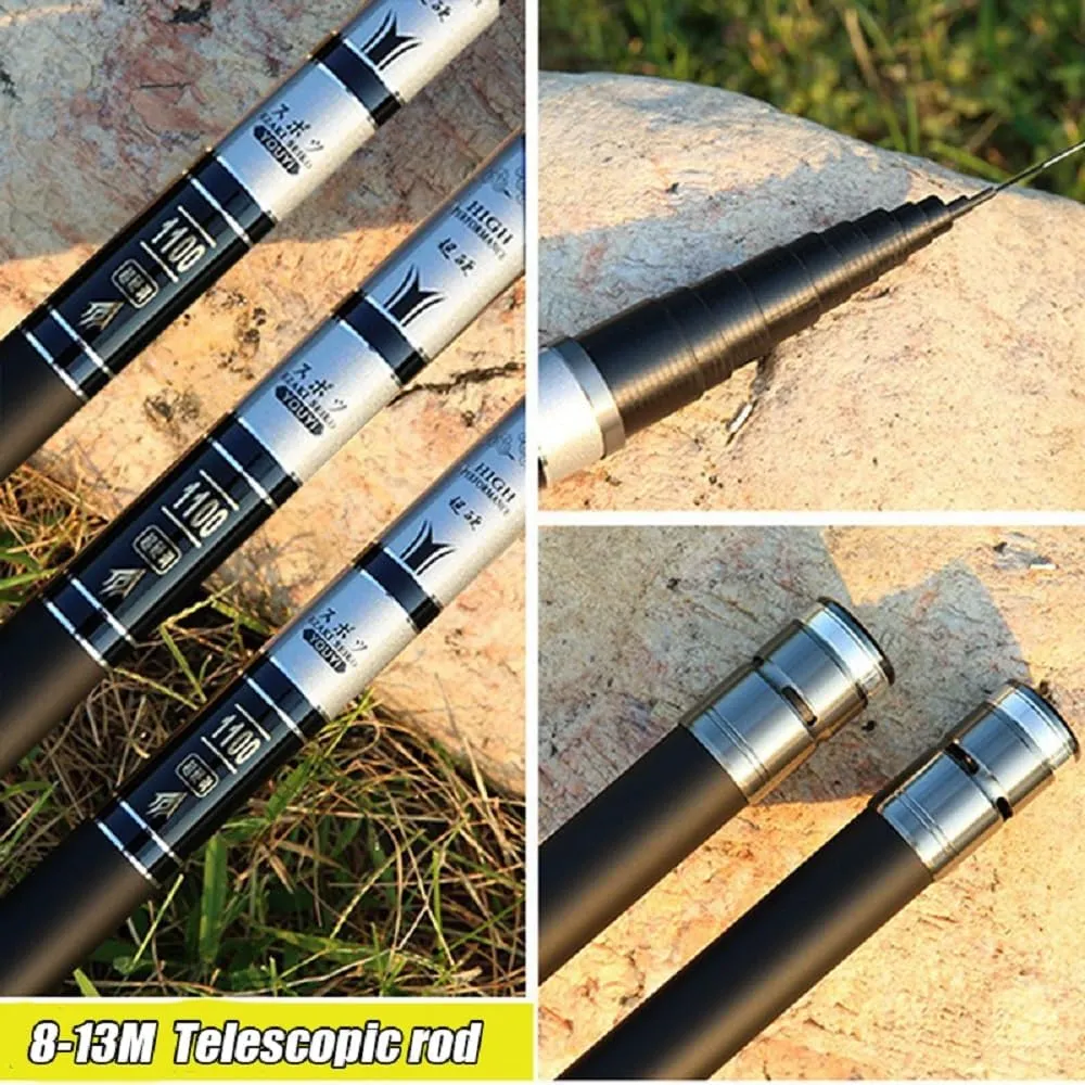 26Ft 29Ft 32Ft 35Ft 37Ft 40Ft Telescopic Fishing Rod Ultralight Travel Fishing Rod,Portable Collapsible Bass Crappie Rod,1 Piece Carbon Fiber Inshore Stream Trout Pole Free Tip