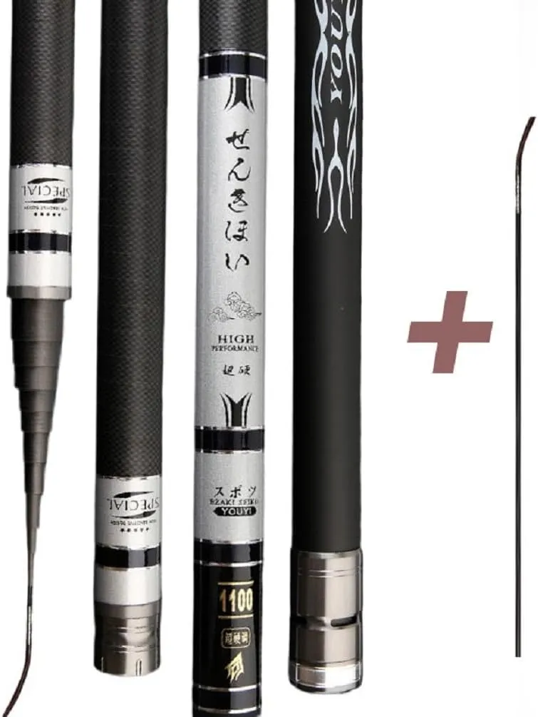 26Ft 29Ft 32Ft 35Ft 37Ft 40Ft Telescopic Fishing Rod Ultralight Travel Fishing Rod,Portable Collapsible Bass Crappie Rod,1 Piece Carbon Fiber Inshore Stream Trout Pole Free Tip