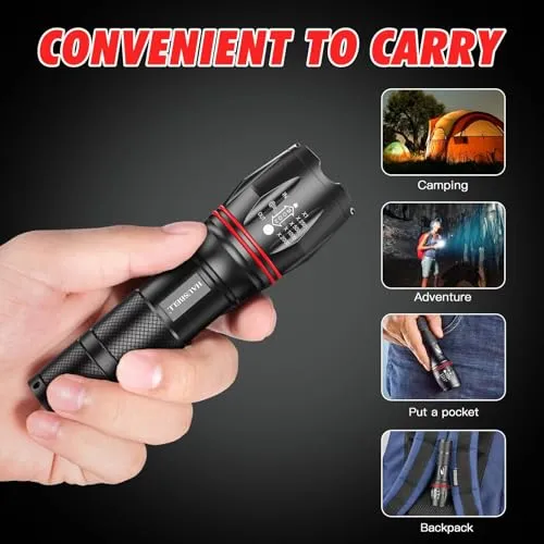 2pcs A100 LED EDC Flashlights High Lumens,Zoomable,Waterproof,Emergency Tactical