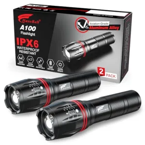 2pcs A100 LED EDC Flashlights High Lumens,Zoomable,Waterproof,Emergency Tactical
