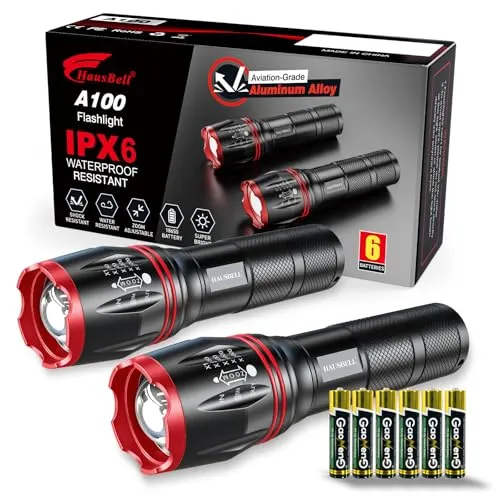 2pcs A100 LED EDC Flashlights High Lumens,Zoomable,Waterproof,Emergency Tactical