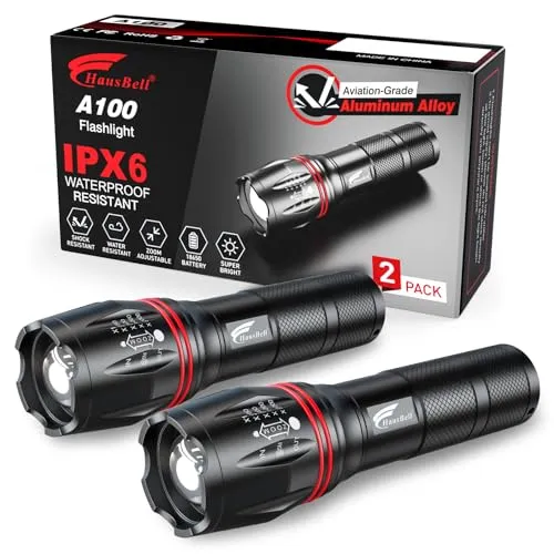 2pcs A100 LED EDC Flashlights High Lumens,Zoomable,Waterproof,Emergency Tactical