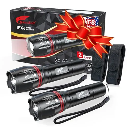 2pcs A100 LED EDC Flashlights High Lumens,Zoomable,Waterproof,Emergency Tactical